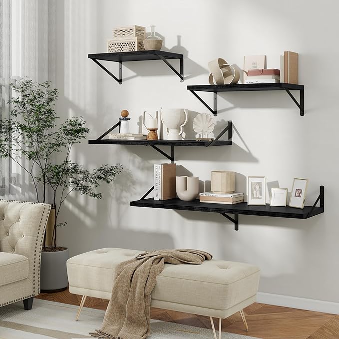 Floating Shelves, 12 Inch Deep Rustic Wood Wall Storage, 48W x 12D Wall Shelves Set of 2, Heavy Duty Metal Brackets, Large In