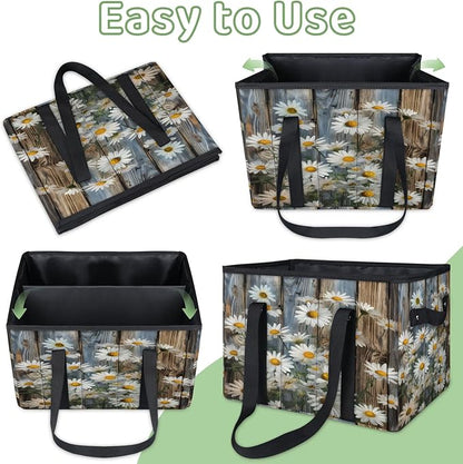 Reusable Grocery Bags Heavy Duty Shopping Bags Foldable Large Tote Bags with Long Handles & Hard Bottom