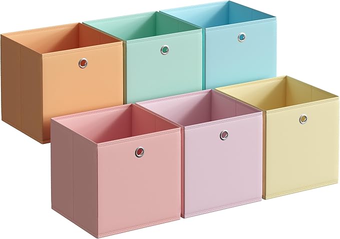 SONGMICS Storage Cubes, Set of 6 Odorless Foldable Storage Boxes, 11.8 x 11.8 x 11.8 Inches, Closet Organizers for Shelf, Rai