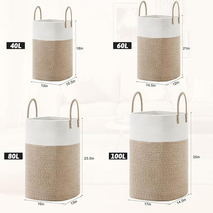 Laundry Basket,Woven Cotton Rope Laundry Hamper,Versatile Storage for Dirty Clothes,Baby Toys,and Blankets in Bathroom, Nurse