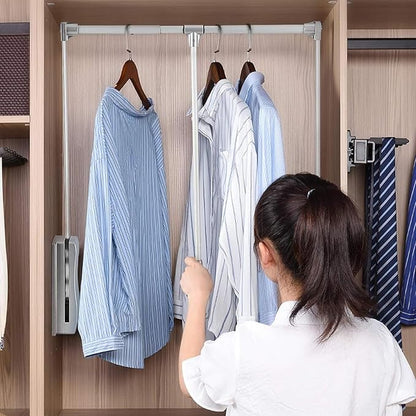 Heavy duty hanger Down Pull Wardrobe Rail Adjustable Clothes Rail Extendable Wardrobe Rail Closet and Wardrobe,Load Capacity 