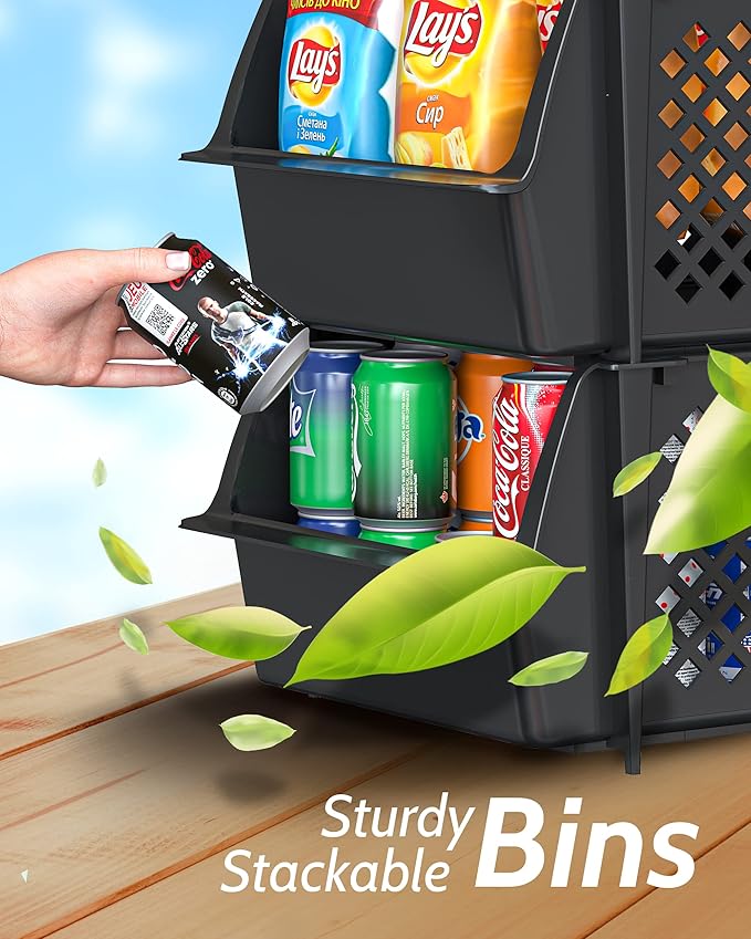 TidyFriend 4 Pack Stackable Storage Bins Open Front for Pantry Organizers and Storage, Pantry Storage for Food, Kitchen and H