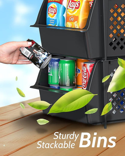 TidyFriend 4 Pack Stackable Storage Bins Open Front for Pantry Organizers and Storage, Pantry Storage for Food, Kitchen and H