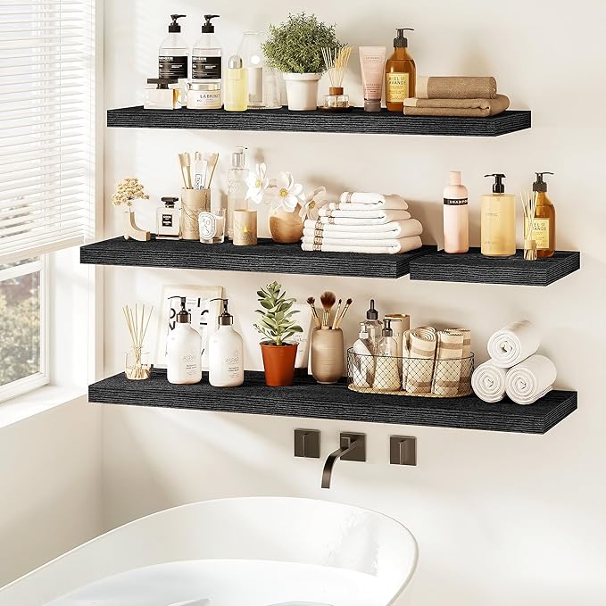 Vivelove Floating Shelves 16 Inch, Wall Shelves Over Toilet with Invisible Brackets for Bathroom Living Room Kitchen Bedroom 