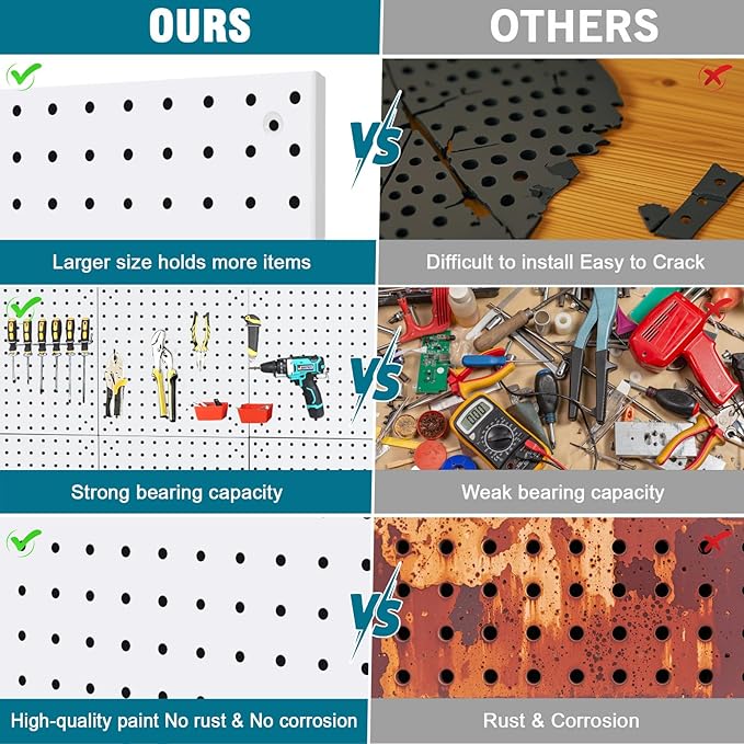 4 Pack Steel Peg Board,Universal 1/8 and 1/4 Pegboard Accessories,Ideal for Garage Tool Storage, Office Organization, Craft R