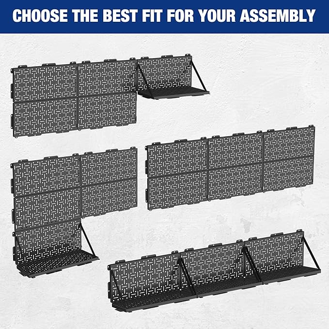 WORKPRO 16”x 16” Metal Peg Board, Foldable Black Pegboard for Wall Organization, Steel Panel with Round Holes & Vertical Slot