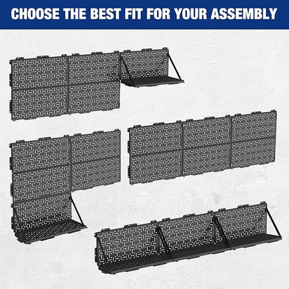 WORKPRO 16”x 16” Metal Peg Board, Foldable Black Pegboard for Wall Organization, Steel Panel with Round Holes & Vertical Slot