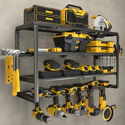 YYR 4 Layer Power Tool Organizer Wall Mount, Cordless Drill Hanger Storage Rack, Battery Tools Holder with Charging Station S