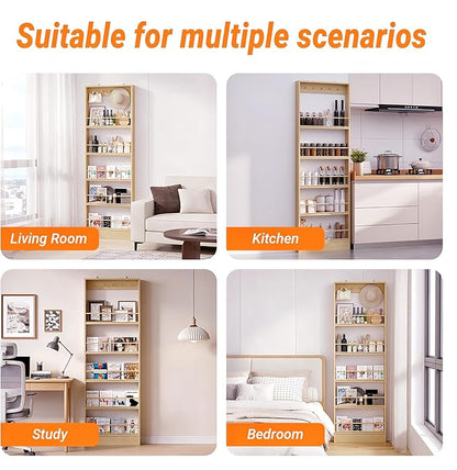 Modern Minimalist Wall-Mounted Bookshelf, Solid Wood Multi-Layer Storage Shelf, 72 Inches High, Space-Saving Design, Ideal fo