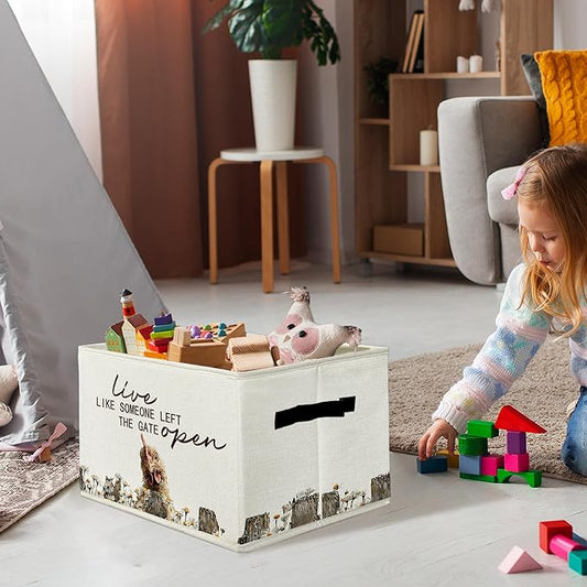Rustic Chicken Storage Bins & Boxes with Handles, Farmhouse Chicken Foldable Basket for Organizing, Live Like Someone Left th