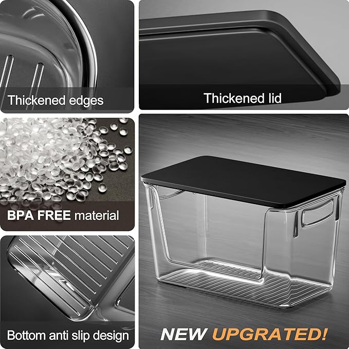 Pantry Organizers Storage, Under Sink Organizer Trash Bag Holder with Bamboo Lids Large Capacity Clear Storage Bins for Onion