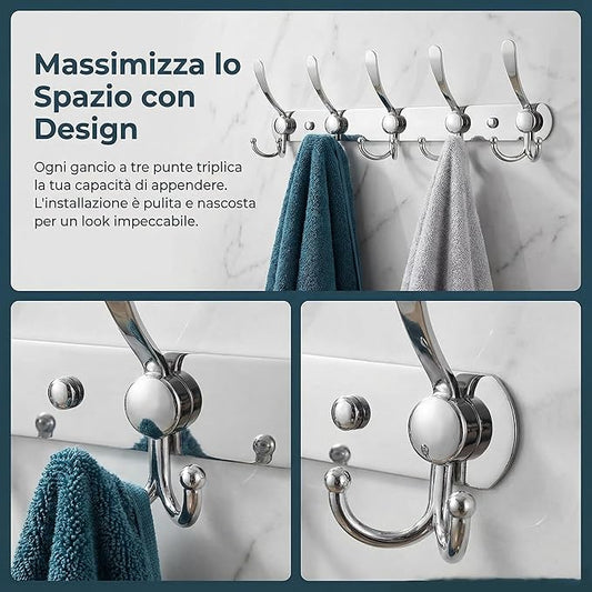 2-Pack Coat Rack Wall Mounted – Space-Saving Wall Clothes Rack, 5 Tri Hooks, Stainless Steel Entryway Organizer for Coats, Ha