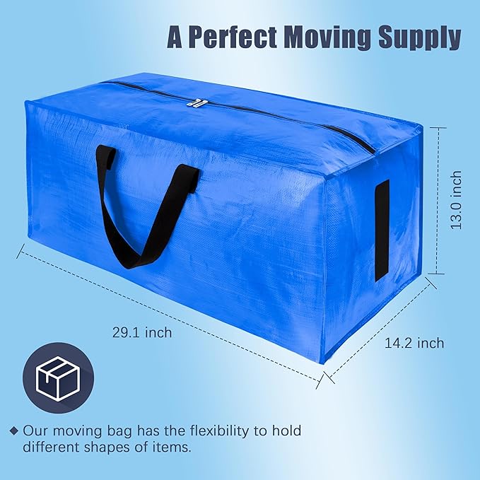 HOMESURE 12 Pack Large Strong Moving Bags with Zippers & Carrying Handles - Water-Resistant - Heavy Duty Storage Tote for Spa