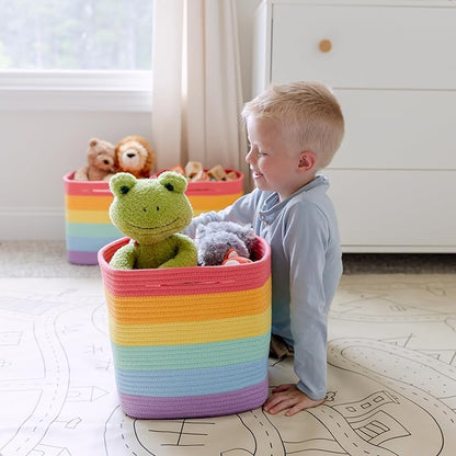 NaturalCozy Storage Cubes 11 Inch Cotton Rope Woven Baskets for Organizing, 3-Pack | Cube Storage Bin | Square Storage Basket