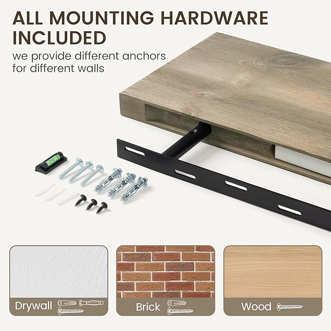 Marsmiles 30 Inch Floating Shelves | 9.3 Inch Deep Grey Wood Wall Shelves Set of 2 | Rustic Reclaimed Wood Shelves for Room W