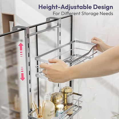 SWTYMIKI Over the Door Shower Caddy - 4 Tier Adjustable Shower Organizer Hanging with Soap Holder, No Drilling Stainless Stee