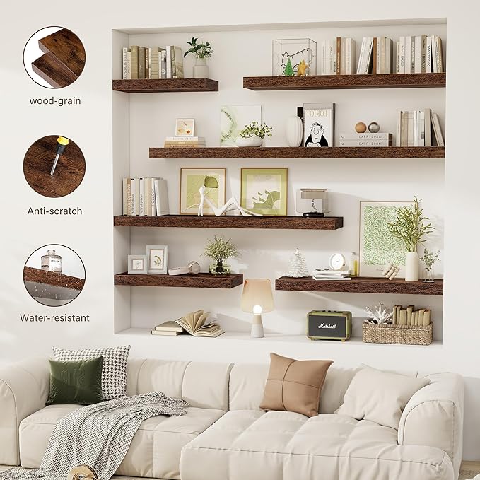 12 Inch Floating Shelves, 12" Deep Floating Shelf Wall Mounted, 12" Wall Shelves, Rustic Deep Bookshelf, Extra Deeper Display