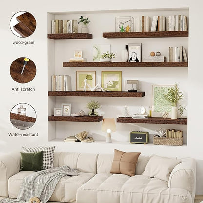 12 Inch Floating Shelves, 12" Deep Floating Shelf Wall Mounted, 12" Wall Shelves, Rustic Deep Bookshelf, Extra Deeper Display