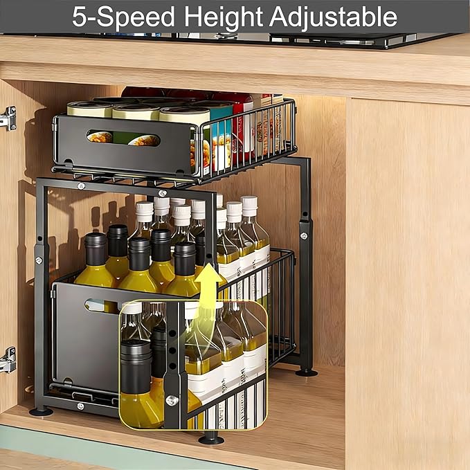 Under Sink Organizer, 2-Tier Multi-Use Kitchen and Bathroom Organizers and Storage, Slide Out Thickened Metal Under The Sink 