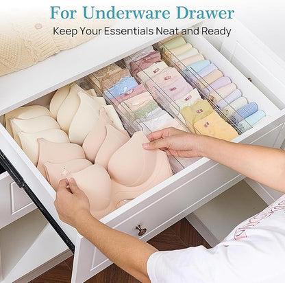Vtopmart 8 Pack Drawer Dividers for Clothes, 4" High 10.2"-16.5" Adjustable Expandable Dresser Drawer Organizer, Clear Plasti