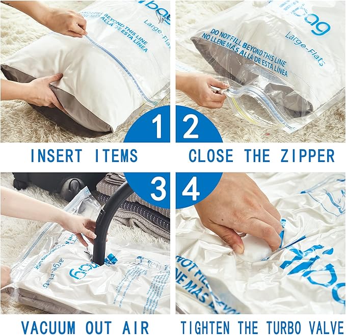 HIBAG Vacuum Storage Bags, 30-Pack Space Saver Vacuum Storage Bags, Vacuum Seal Bags for Clothing, Clothes, Comforters and Bl