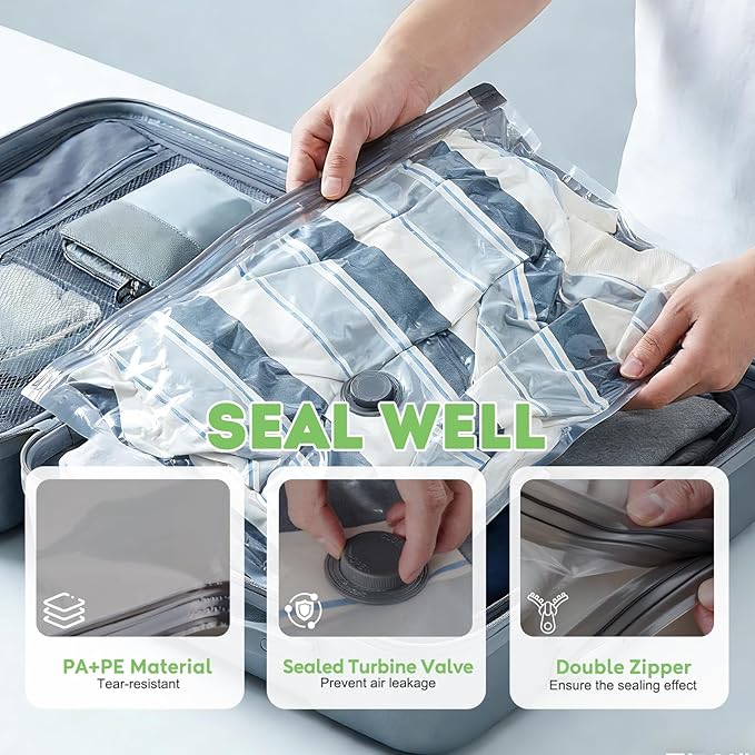 Mapambo Vacuum Storage Bags with -60000Pa USB Pump, 9 Pack Vacuum Seal Bags for Clothing Travel in 3 Sizes, Travel Vacuum Bag
