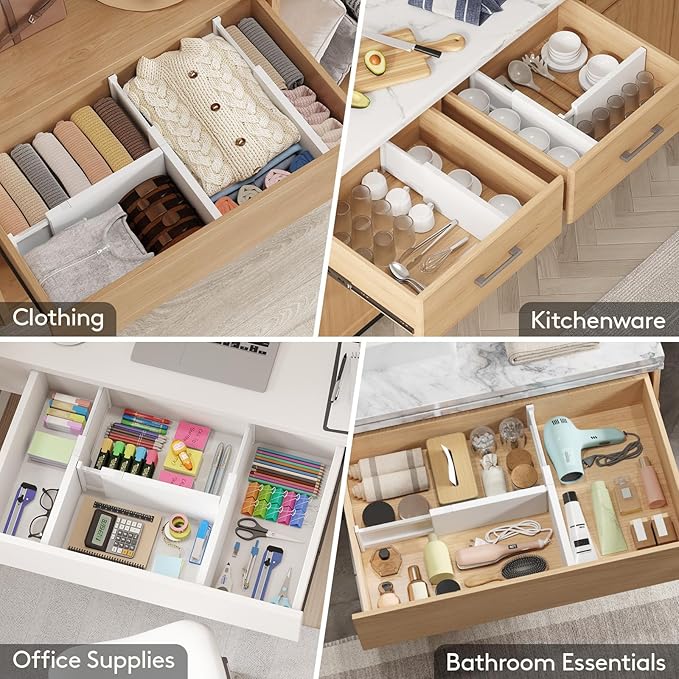 Lifewit 12 Pack 6" High Drawer Dividers 34-56cm/13.5-22" Adjustable Drawer Organizer for Clothes/Utensils, Expandable Drawer 