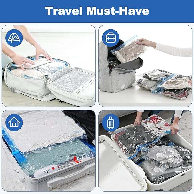 VMstr Vacuum Seal Bags for Clothing Travel, Vacuum Storage Bags with USB Electric Pump, Compression Space Saver for Luggage S