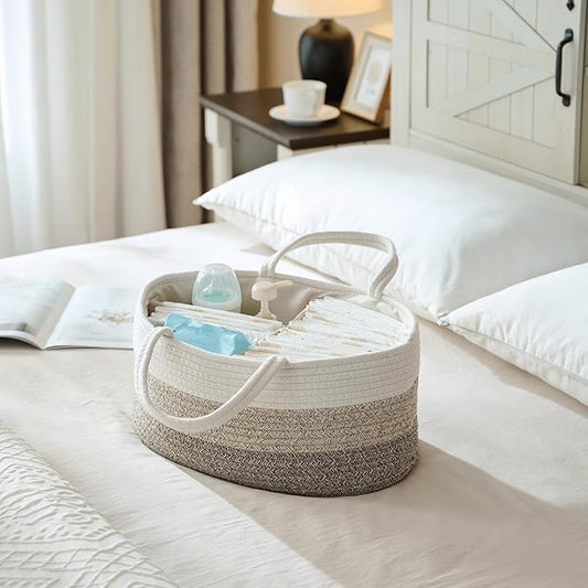 luxury little Diaper Caddy Organizer, Large Cotton Rope Nursery Baby Basket, Changing Table Organizer for Baby Diaper Storage