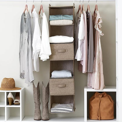 Household Essentials 6 Shelf Hanging Closet Organizer, Hanging Closet Shelf, Fabric Poly Linen and PEVA Shelving