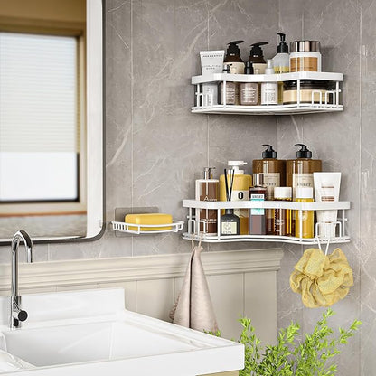 MAXIFFE 3 Pack X-Large Corner Shower Caddy with Soap Holder, Large Capacity Sturdy Easy Install No Drilling Stainless Steel H
