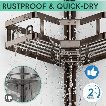 HEVEL Corner Shower Caddy Tension Pole, 4 Tier Adjustable Shower Organizer Corner 62-115 Inch, Rustproof Bathroom Shower Shel