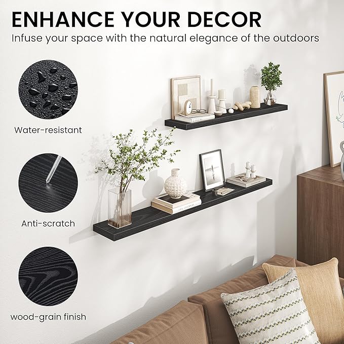 Heimlove 36 Inch Floating Shelves for Wall,Mounted Storage & Display Wood Shelves with Invisible Brackets,Hanging Shelf for B