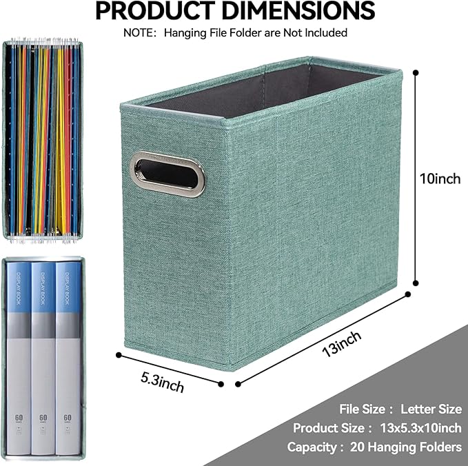 2 Packs Letter Size File Organizer, File Folders Organizer, Fabric Storage Box, Collapsible Paper Organizer with Metal Handle