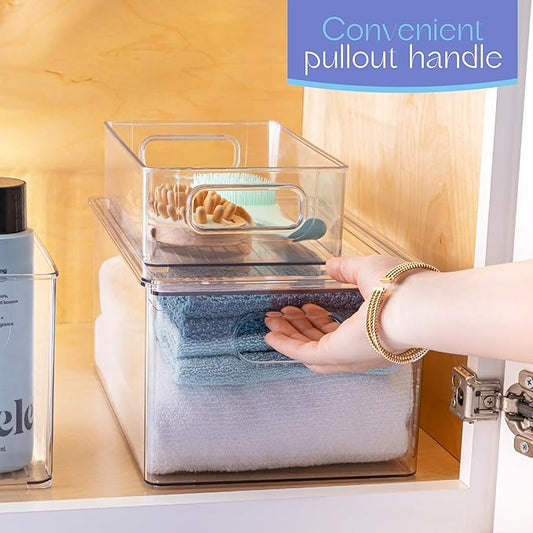 primebox Plastic Clear Stackable Storage Bins with Lids. Great for Pantry or Kitchen Organization. Fridge Organization Contai