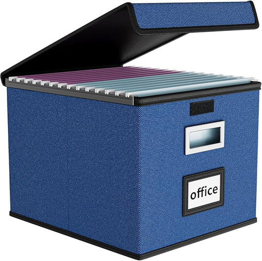 Huolewa File Organizer Box with Lid, Collapsible File Folder Organizer for Office Document Storage, Filing Box with Plastic S