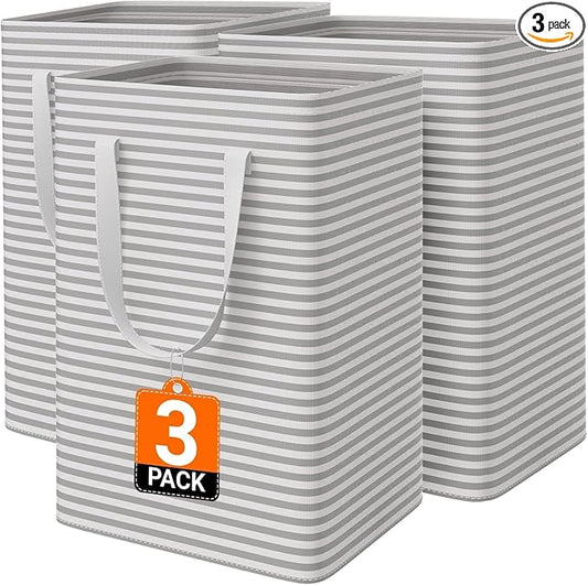 3 Pack Laundry Basket, Waterproof & Freestanding Large Laundry Hamper, Collapsible Clothes Hampers with Easy Carry Long & Rei
