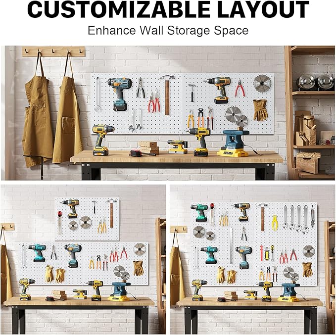 Peg Board, 4 Pack Metal Pegboard Panels White Pegboards Wall Organizer with Frame Large Heavy Duty Peg Board with Hooks for W