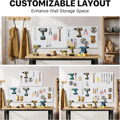 Peg Board, 4 Pack Metal Pegboard Panels White Pegboards Wall Organizer with Frame Large Heavy Duty Peg Board with Hooks for W