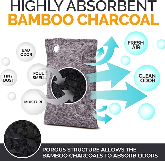 Activated Charcoal Odor Absorber for Strong Odors in Car, Closet, Shoe, Basement. 10 Activated Charcoal Bags Odor Absorbers f