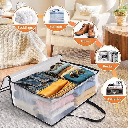 TasticTotes 6 Pack Clear Storage Bags for Comforter, Clothes & Bedding, Plastic Blanket Storage with Zipper and Handle, Movin