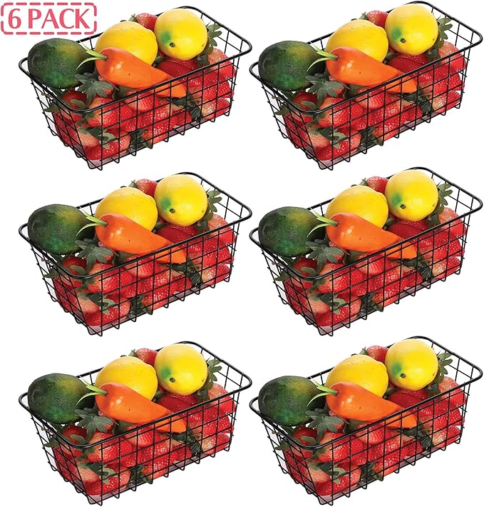 6 Pack Wire Storage Baskets Household Metal Wall-Mounted Containers Organizer Bins for Kitchen Bathroom Freezer Pantry Closet