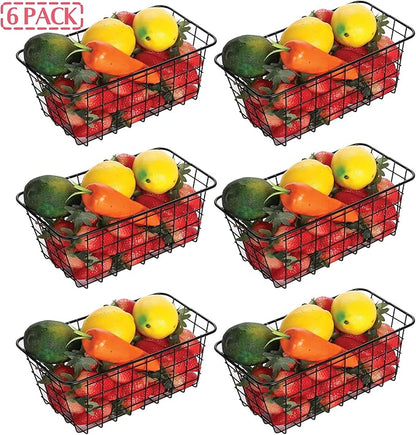 6 Pack Wire Storage Baskets Household Metal Wall-Mounted Containers Organizer Bins for Kitchen Bathroom Freezer Pantry Closet
