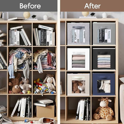 Homsorout Foldable Storage Cubes - Cubby Storage Organizer with Window, Decorative Fabric Bins for Clothes Storage, Closet Or