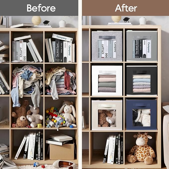 Homsorout Storage Cube 11 Inch - Cube Storage Bins with Window, Closet Storage Baskets with Handle, Fabric Bins for Closet, S