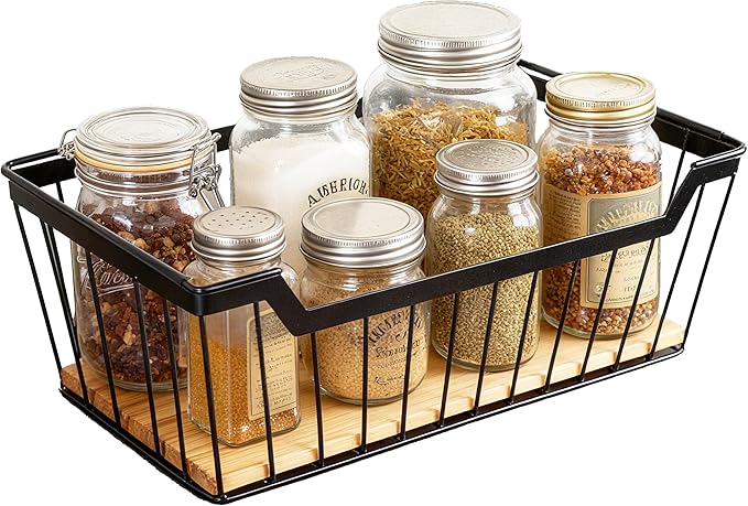 ShabbyDecor Metal Wire Basket with Handles Storage Organizer Stackable Organizing bin for Cabinet Shelf Countertop Under Sink