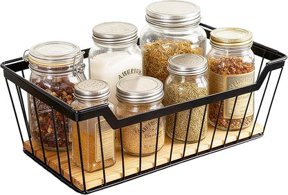ShabbyDecor Metal Wire Basket with Handles Storage Organizer Stackable Organizing bin for Cabinet Shelf Countertop Under Sink