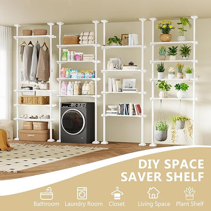 Bonpally Over The Toilet Storage Shelf, 4-Tier Adjustable Bathroom Organizer, No Drill Tension Mounted Shelves Metal, Space-S