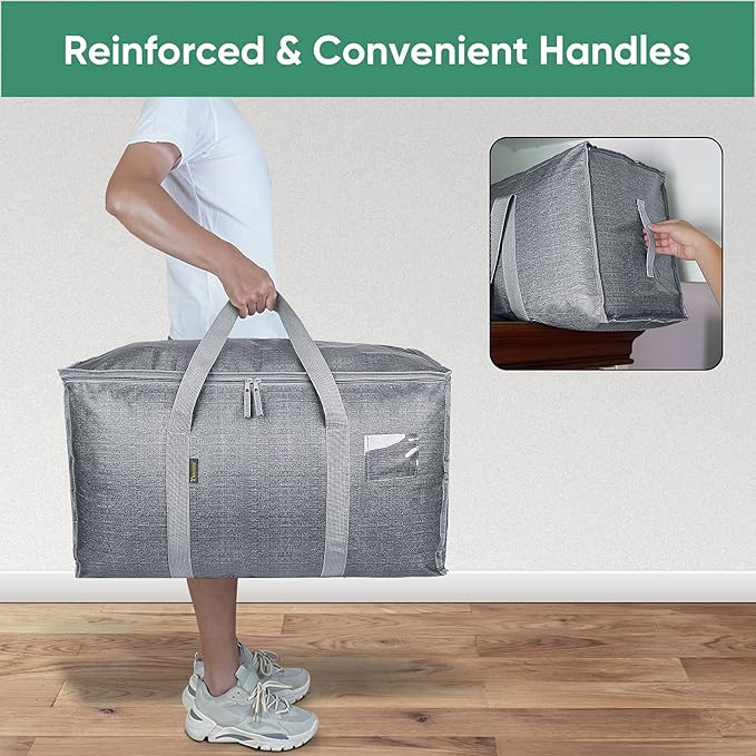 BALEINE 4-Pack Oversized Moving Bags with Reinforced Handles, Heavy-Duty Storage Tote for Clothes, Moving Supplies (Winter Gr