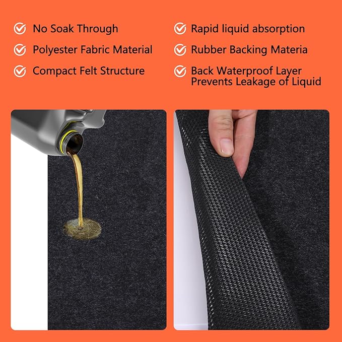 Oil Spill Mat, 48×72 Inch Garage Floor Mat for Under Car, Waterproof, Reusable Washable Premium Oil Absorbent Pads Protects F